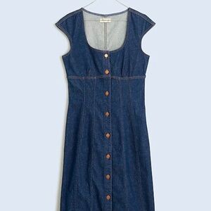 Denim Square-Neck Midi Dress in Benton Wash